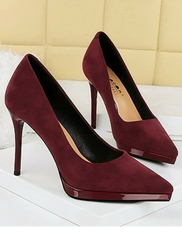 بيج تري المرأة مغلقة أشارت إصبع القدم الكعب العالي مضخات الحزب النبيذ الأحمر 10.5CM - Image 2