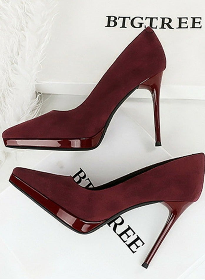 بيج تري المرأة مغلقة أشارت إصبع القدم الكعب العالي مضخات الحزب النبيذ الأحمر 10.5CM - Image 3