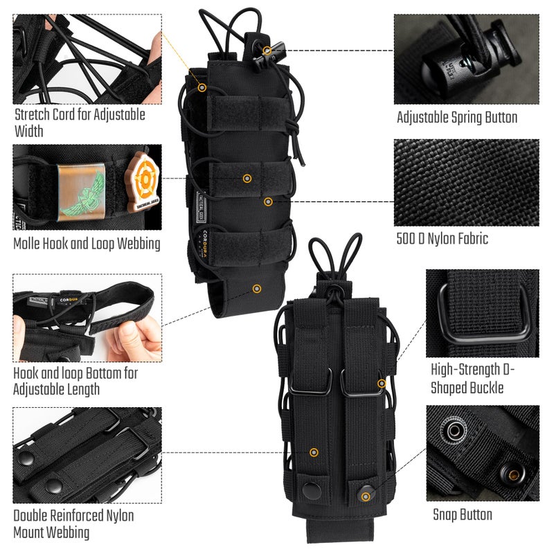 TACTICAL_GEEK Tactical Geek Ext11 Water Bottle Pouch Portable Water Bottle Carrier Drawstring Travel Bottle Holder Adjustable Outdoor Sports Kettle Carrier Holster Molle Water Bottle Holder For Backpack (Black) - Image 2