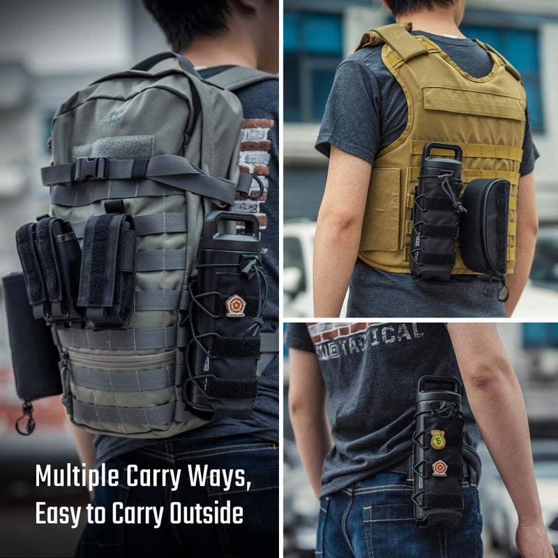 TACTICAL_GEEK Tactical Geek Ext11 Water Bottle Pouch Portable Water Bottle Carrier Drawstring Travel Bottle Holder Adjustable Outdoor Sports Kettle Carrier Holster Molle Water Bottle Holder For Backpack (Black) - Image 4