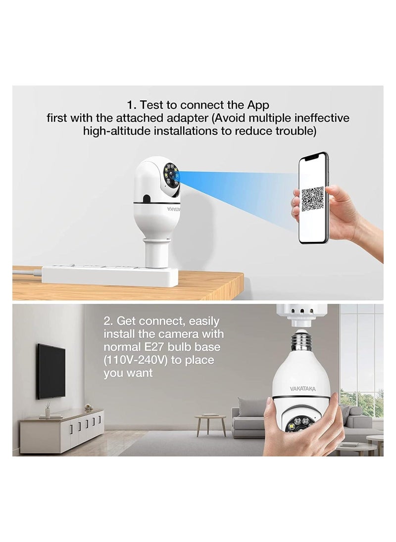 2 Pack Wireless Light Bulb Camera, 360°Panoramic Security Camera, 2.4GHz WiFi Smart 1080P Outdoor Surveillance Camera - Image 2