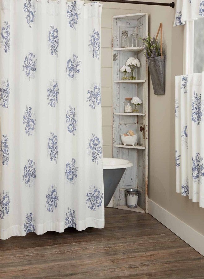 Piper Classics Lydia Blue Shower Curtain, 72" L x 72" W, Vintage Farmhouse, Cottage Style Floral Bathroom Décor - Image 2