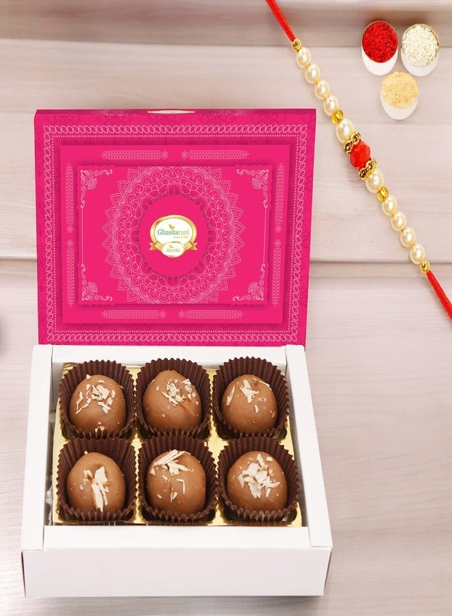 Jaiccha Ghasitaram Gifts Rakhi Gifts - Mathura Peda Box 6 Pcs with Pearl Beads Rakhi - Image 1