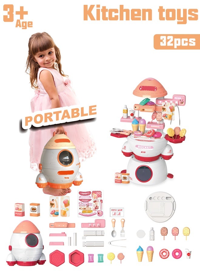 32pcs dessert making toy set kitchen countertop,cream toys, candies for children to play with, indoor toys with candies, ice cream lollipops, chocolate, large storage set for children's education toys, suitable for boys and girls over 3 years old  - Image 1