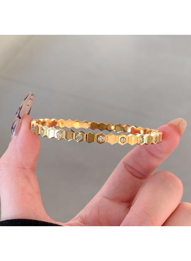 Gold Titanium Steel Bracelet Women's High-grade Zircon Couple Bracelet Light Luxury Plain Ring Bracelet Bracelet New 