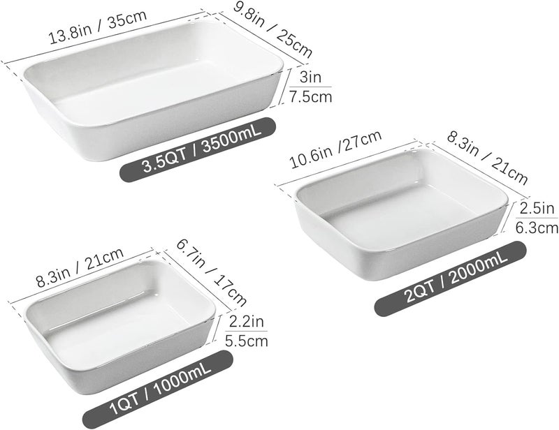 UNICASA Casserole Dishes  White Baking Dish for Oven Ceramic Lasagna Pans 9 x 13 In Oven Safe Bakeware Set of 3 for Kitchen Cooking Cake Banquet and Dinner - Image 2