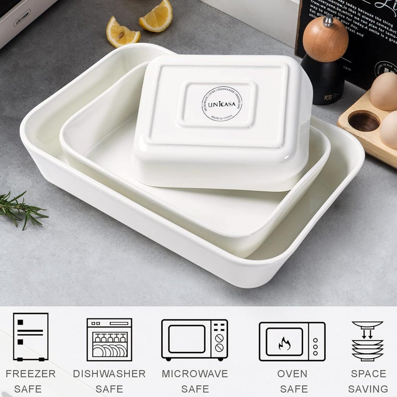 UNICASA Casserole Dishes  White Baking Dish for Oven Ceramic Lasagna Pans 9 x 13 In Oven Safe Bakeware Set of 3 for Kitchen Cooking Cake Banquet and Dinner - Image 4