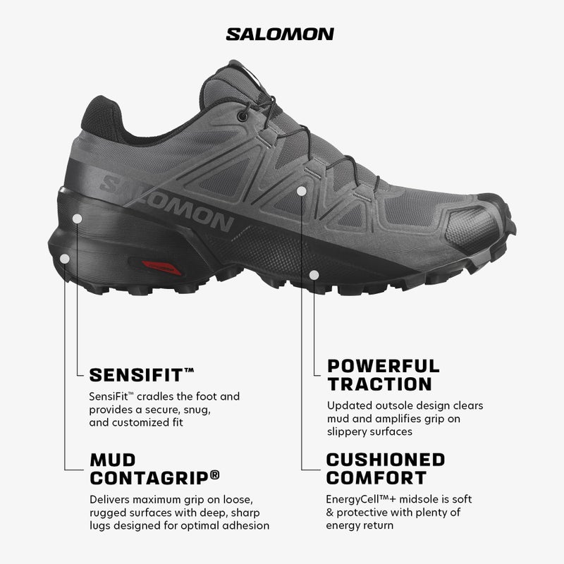 Salomon أحذية الجري على الطرق الوعرة للرجال من سالومون SPEEDCROSS، مغناطيس / أسود / شبح، 12 - Image 2