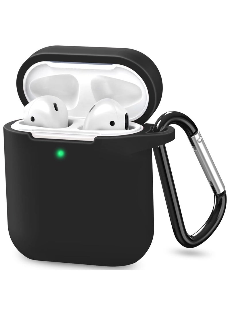 Generic - Compatible with AirPods Case Cover, Full Protective Soft Silicone Case Accessories with Keychain for Apple AirPods 1st 2nd Generation Charging Case, Front LED Visible, Black - Image 1