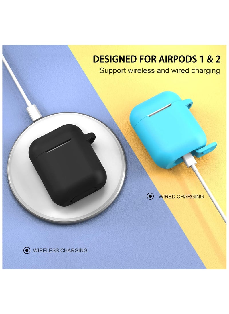 Generic - Compatible with AirPods Case Cover, Full Protective Soft Silicone Case Accessories with Keychain for Apple AirPods 1st 2nd Generation Charging Case, Front LED Visible, Black - Image 1