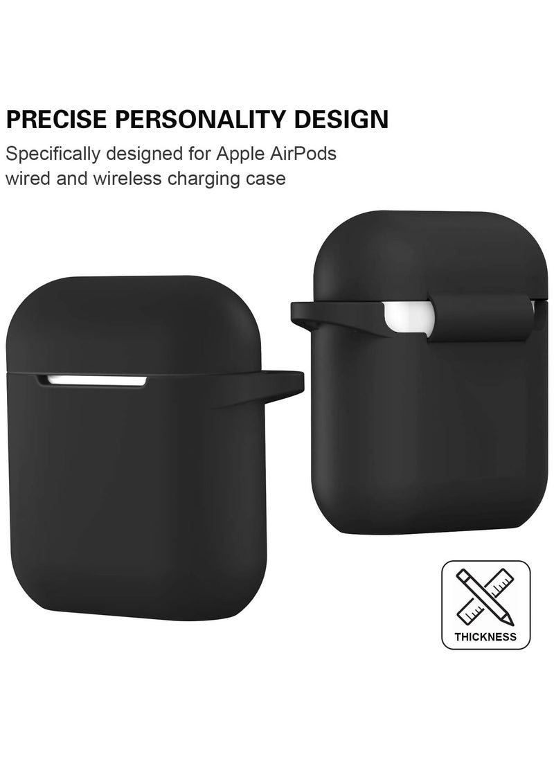 Generic - Compatible with AirPods Case Cover, Full Protective Soft Silicone Case Accessories with Keychain for Apple AirPods 1st 2nd Generation Charging Case, Front LED Visible, Black - Image 1