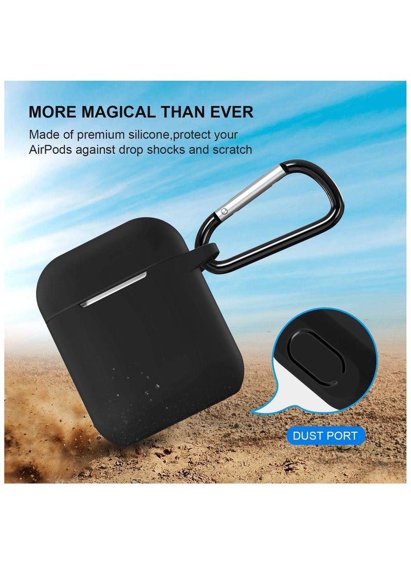 Generic - Compatible with AirPods Case Cover, Full Protective Soft Silicone Case Accessories with Keychain for Apple AirPods 1st 2nd Generation Charging Case, Front LED Visible, Black - Image 1