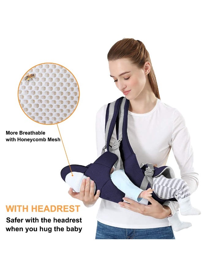 Baby Carrier 0-36 Months [Learn More About Use] Baby Carrier Under 25 kg with Multi-Position Seat, Head Rest and Hood, Pure Breathable and Lightweight Cotton, Dark Blue - Image 3
