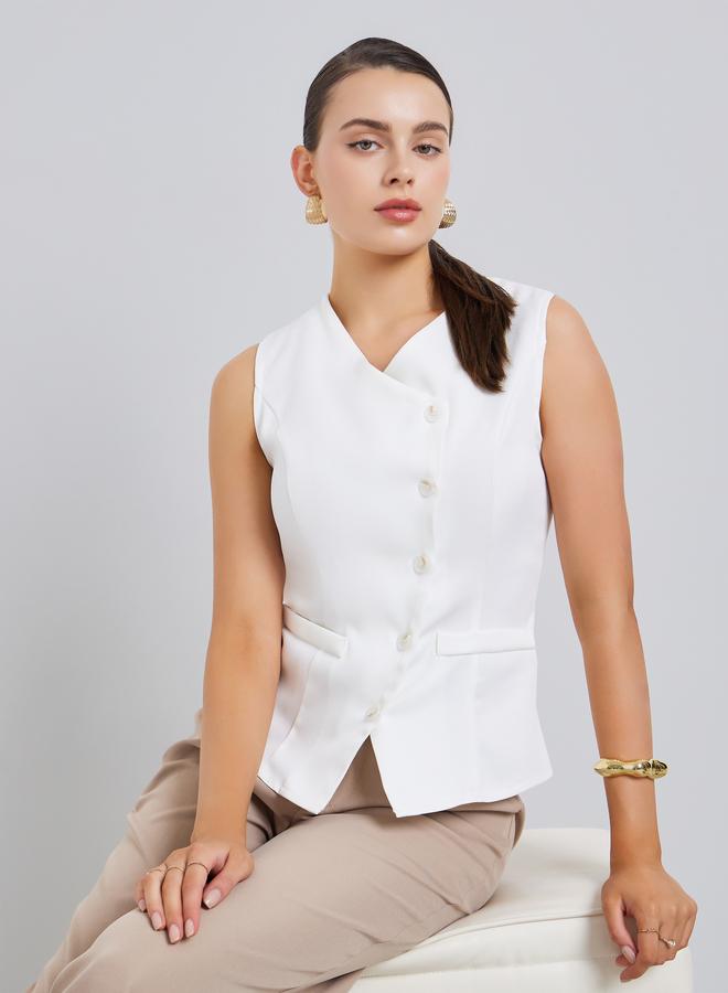 Styli Women White Sleeveless Waistcoat - Image 3