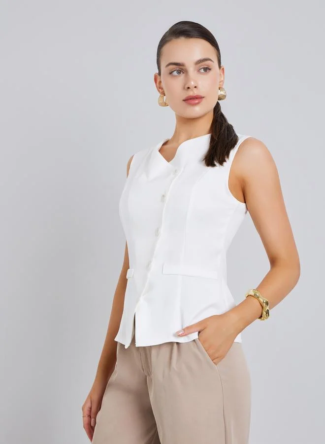 Women White Sleeveless Waistcoat