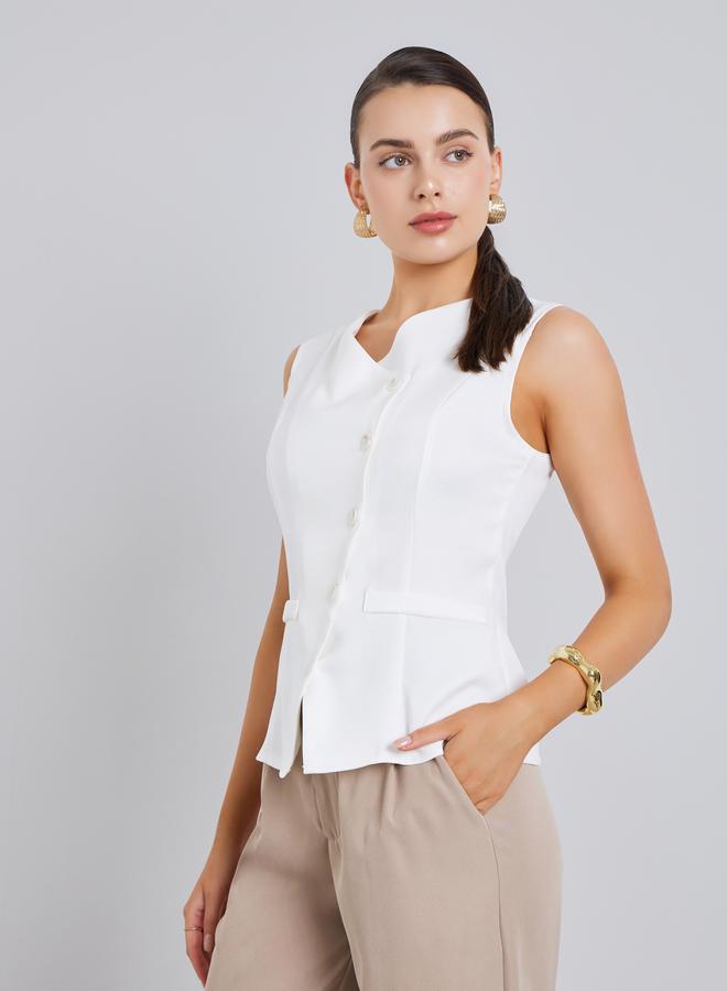 Styli Women White Sleeveless Waistcoat - Image 1