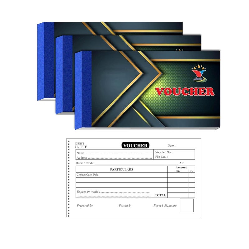 ANVIS Debit/Credit Perforated Voucher Book | 18.5 � 10.5 Cm 50 Sheets (Pack of 3) - Image 1
