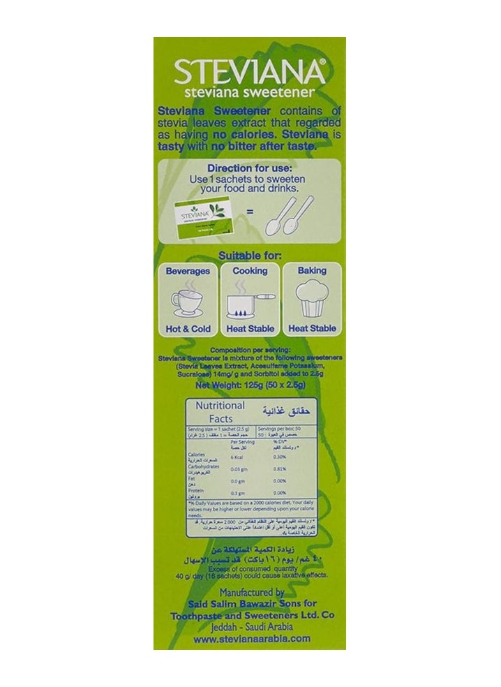 Steviana Sweetener From Stevia Leaves Healthy And Tasty 50 Sachets 125grams  - Image 2
