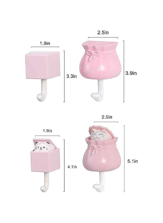Set of 4 Adhesive Cat Key Holder Hooks for Cute Room Decor, Heavy Duty Wall Mounted Coat Hooks for Towel, Backpack, Hat, Scarf Hanging Decor.  - Image 2
