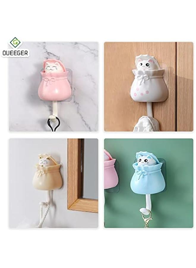 Set of 4 Adhesive Cat Key Holder Hooks for Cute Room Decor, Heavy Duty Wall Mounted Coat Hooks for Towel, Backpack, Hat, Scarf Hanging Decor.  - Image 4
