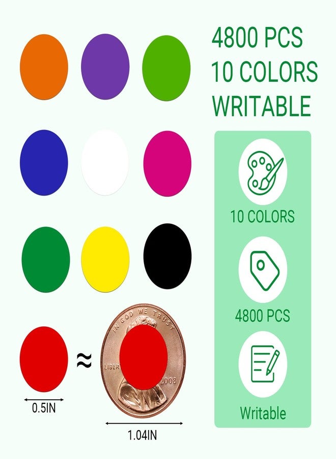 Dreecy 1/2 Inch Colored Dot Stickers, 4800 PCS Round Sticker Labels, Writable Small Circle Stickers with Strong Adhesion & No Residue, Easy to Remove for Pricing, Organizing, Crafts & Toddlers (10 Colors) - Image 2
