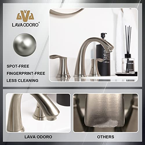 Lava Odoro Brushed Nickel Bathroom Faucet for Sink 2 Handle, Lava Odoro 8 inch Widespread Bathroom Faucet 3 Hole Bathroom Sink Faucet Modern Vanity Faucet with Drain Assembly Supply Line, BF405-BN - Image 5