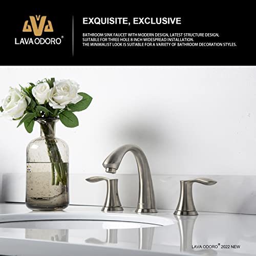 Lava Odoro Brushed Nickel Bathroom Faucet for Sink 2 Handle, Lava Odoro 8 inch Widespread Bathroom Faucet 3 Hole Bathroom Sink Faucet Modern Vanity Faucet with Drain Assembly Supply Line, BF405-BN - Image 4
