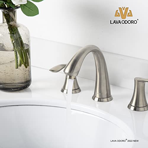 Lava Odoro Brushed Nickel Bathroom Faucet for Sink 2 Handle, Lava Odoro 8 inch Widespread Bathroom Faucet 3 Hole Bathroom Sink Faucet Modern Vanity Faucet with Drain Assembly Supply Line, BF405-BN - Image 3