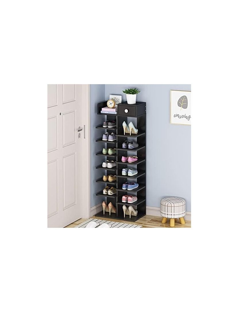 بلومنغ تايم رف تخزين خشبي من 7 طبقات رف أحذية مريح باللون الأسود - Image 1