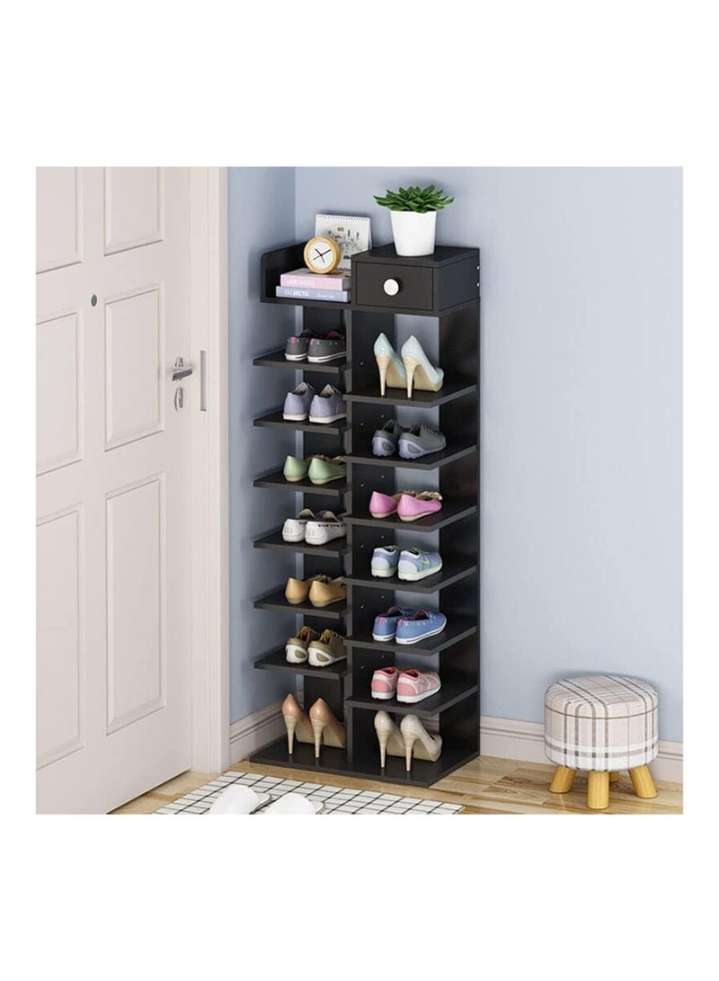 بلومنغ تايم رف تخزين خشبي من 7 طبقات رف أحذية مريح باللون الأسود - Image 2