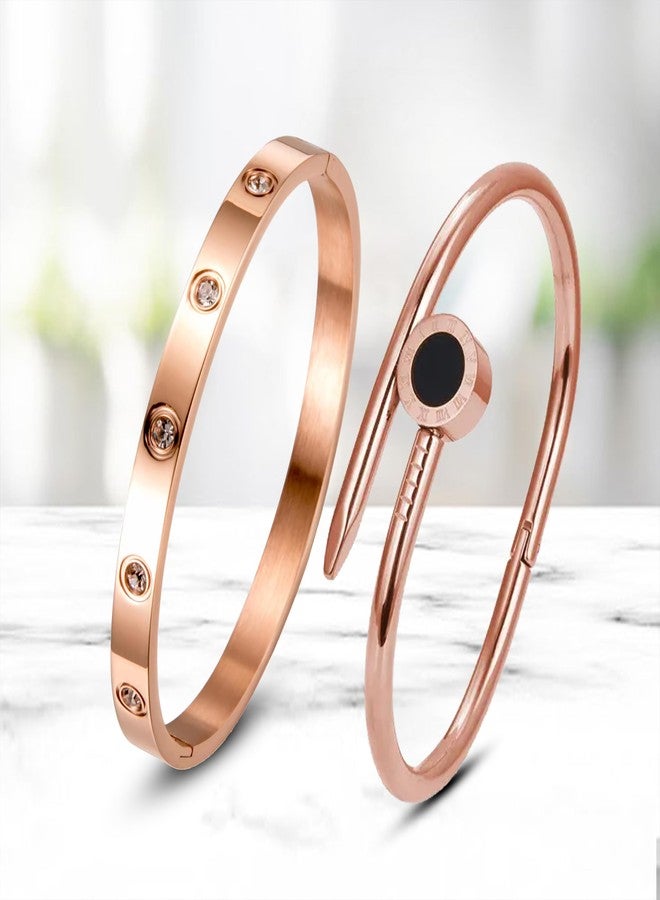 MEENAZ bracelet for women Stylish Bangles for women Adjustable Anti Tarnish Bracelet for girls rose gold Kada for Women Accessories Anti Tarnish Jewellery Stainless Steel Cuff Bracelet gifts Combo - Image 2