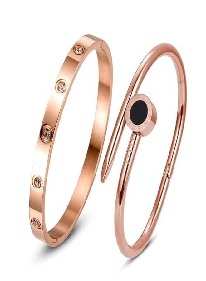 MEENAZ bracelet for women Stylish Bangles for women Adjustable Anti Tarnish Bracelet for girls rose gold Kada for Women Accessories Anti Tarnish Jewellery Stainless Steel Cuff Bracelet gifts Combo - Image 1