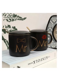 DANEEN Mr and Mrs Coffee Mug, ceramic marble coffee/tea Cupp with lid, Spoon set, personalized gift set for Couple, Parents, Wedding Gift, Bridal, Engagement (14oz) (Black/Black)  - Image 5