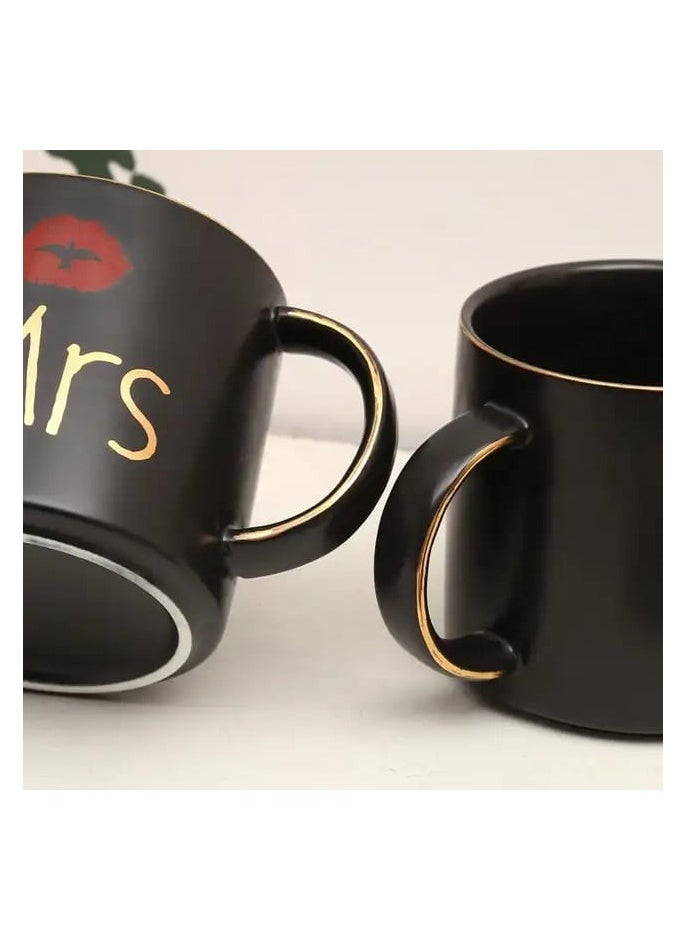 DANEEN Mr and Mrs Coffee Mug, ceramic marble coffee/tea Cupp with lid, Spoon set, personalized gift set for Couple, Parents, Wedding Gift, Bridal, Engagement (14oz) (Black/Black)  - Image 4