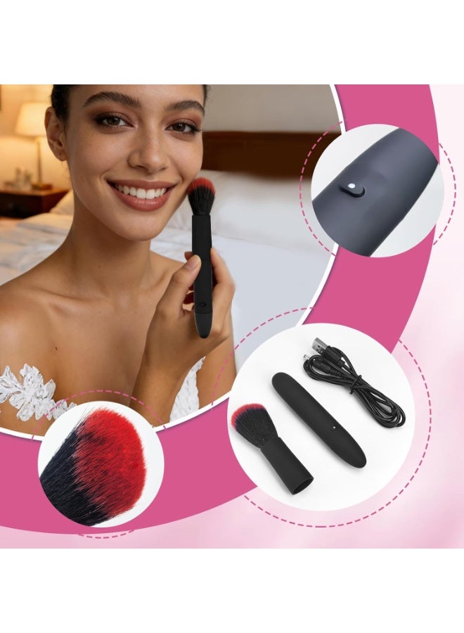 ATRJSZ Powered Electric Makeup Brush, 10 Gear Vibration Rechargeable Cosmetic Foundation Brush Electric Makeup Foundation Concealer Tools for Liquid Powder Blusher (Black) - Image 2