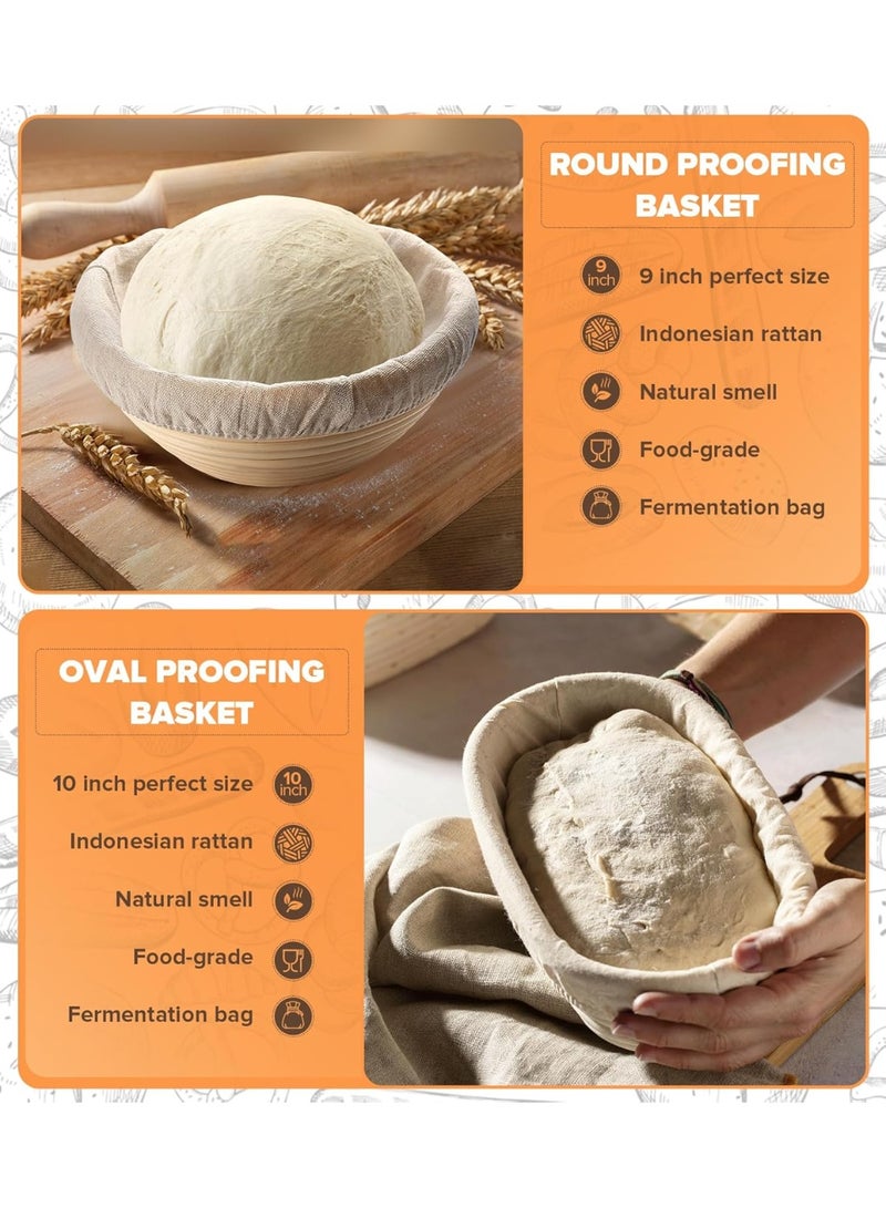 AirYoung 17Pcs Bread Proofing Basket, Bread Making Kit , Sourdough Bread Baking Supplies, Proofing Bowls for Sourdough Bread, Sourdough Starter Kit, 10 inch Oval & 9 inch Round Basket - Image 3