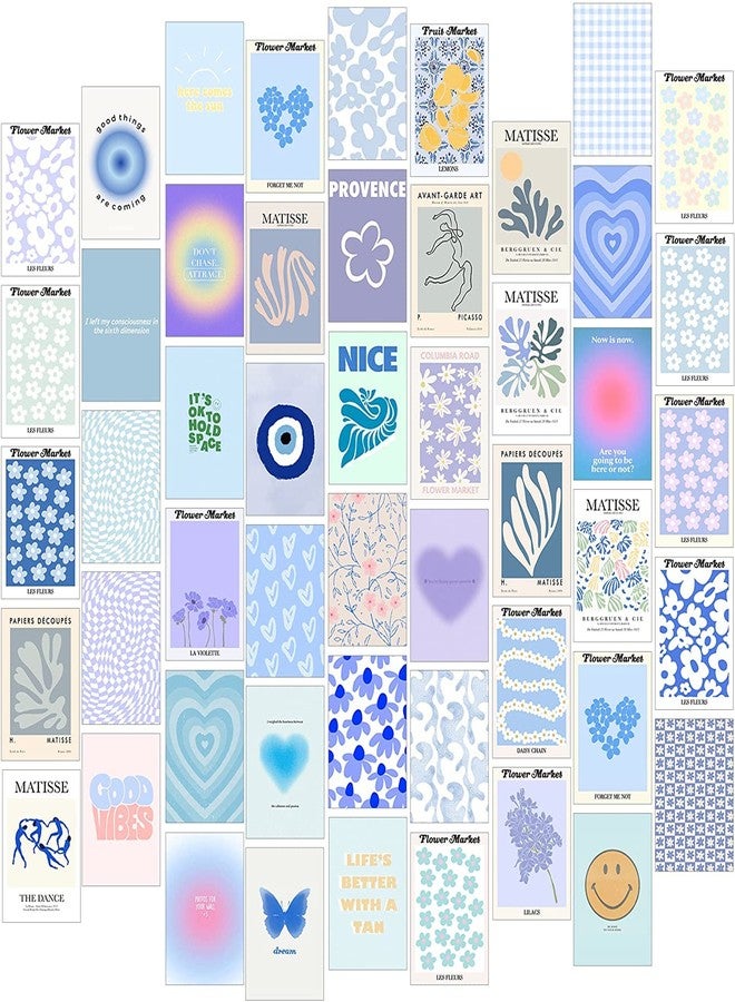 KARTMEN 50 Photo Wall Collage Kit || Danish Pastel Room Decor Aesthetic, 4 x 6 Inches Posters for Wall Decoration - Glue Dots Included- Blue,Paper - Image 1