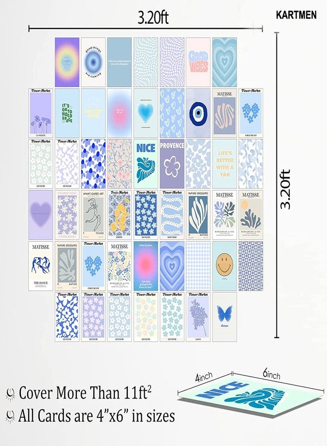 KARTMEN 50 Photo Wall Collage Kit || Danish Pastel Room Decor Aesthetic, 4 x 6 Inches Posters for Wall Decoration - Glue Dots Included- Blue,Paper - Image 3