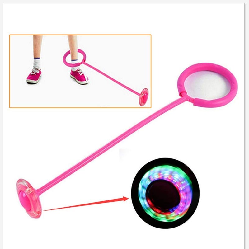 Tikwisdom LED Single Leg Flashing Wheel Jumping Kids Ball Outdoor Games Energetic - Children Bouncing Ball Foot Ball Toys Swing Ball (Pink) - Image 1