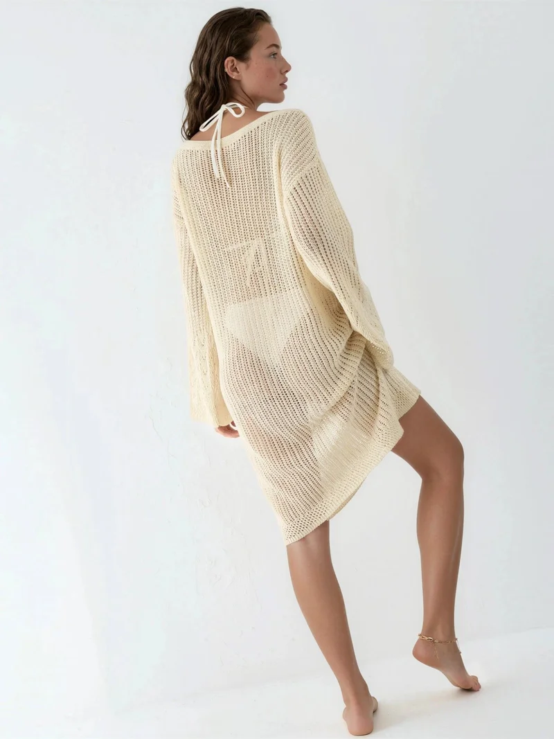 HICCUP Natural 100% Cotton Midi Knitwear Beach Dress for Women | Best Price UAE