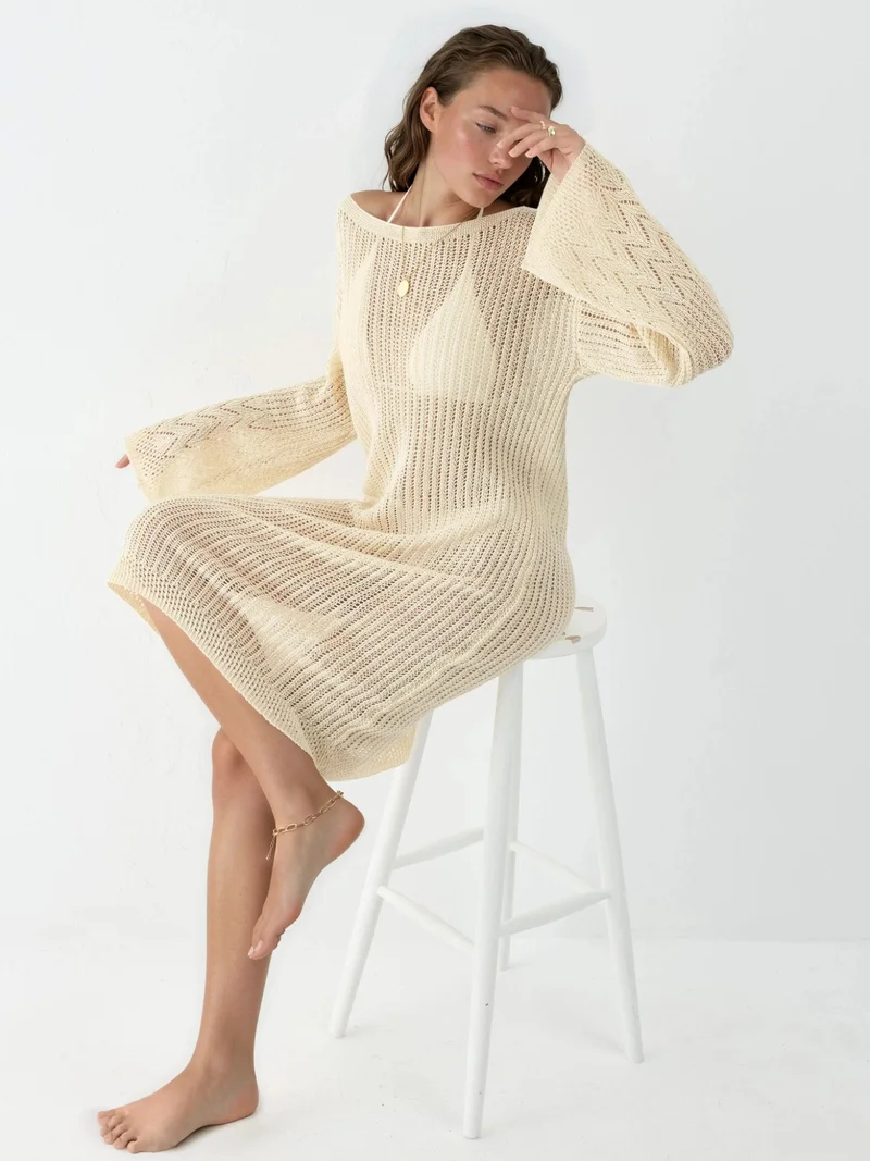 100% Cotton Midi Knitwear Beach Dress