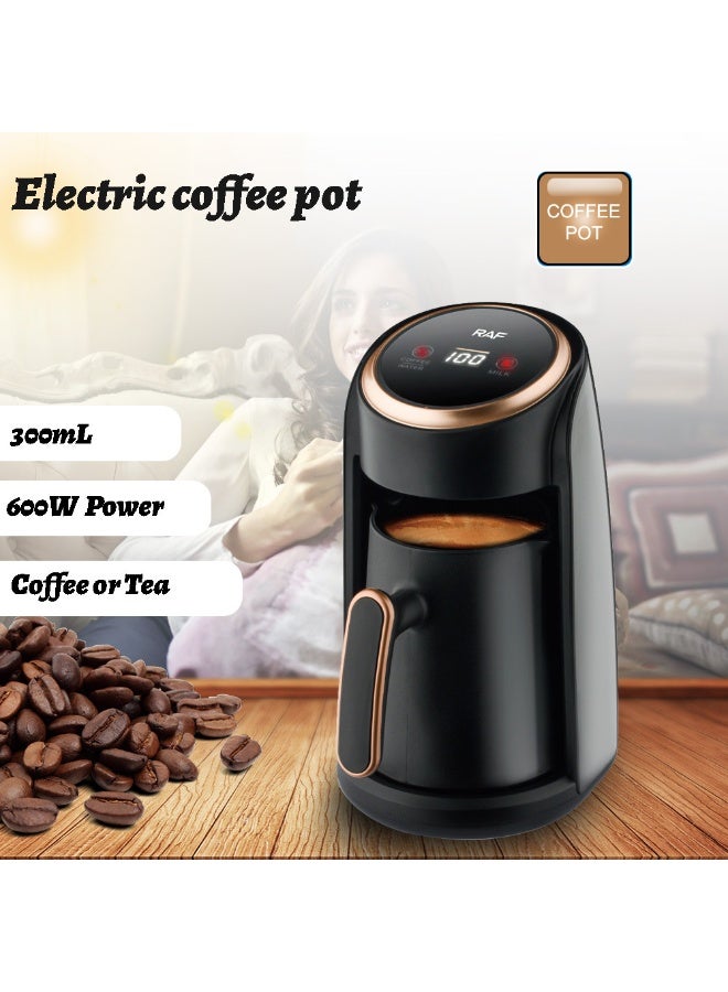 آر إيه أف غلاية قهوة إسبريسو كهربائية 600 واط بسعة 300 مل مع إيقاف تلقائي ومنع تناثر، تحكم حراري نحاسي، قاعدة غير قابلة للانزلاق – جهاز قهوة وشاي محمول للمكتب - Image 2