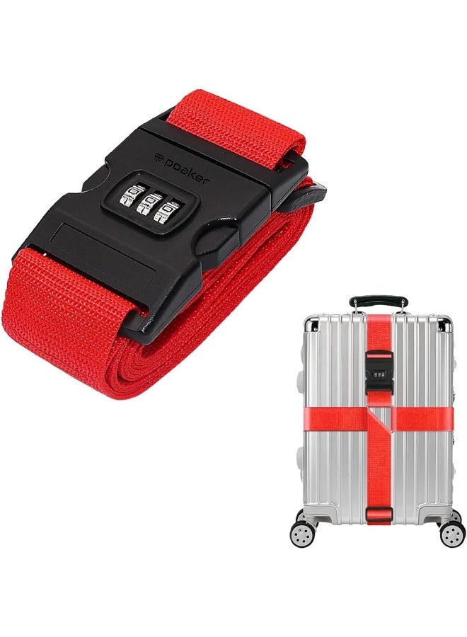 Poaker Red Luggage Strap with 3 Digit Combination Lock Adjustable Travel Packing Belt with Secure Password Lock for Suitcases and Bags Travel Essentials for Luggage Safety - Image 1