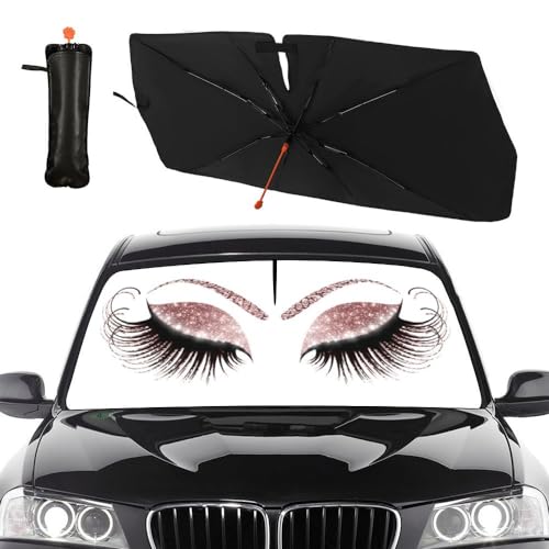 Socira Gorgeous Eyelash Car Windshield Sun Shade Umbrella Foldable Sunshade for Front Window Auto Windshield Sunshade Protect from Sun Rays Heat 57'' X 30'' Fits Most Cars Trucks & Suvs - Image 1