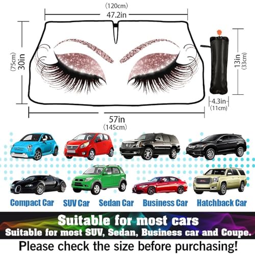 Socira Gorgeous Eyelash Car Windshield Sun Shade Umbrella Foldable Sunshade for Front Window Auto Windshield Sunshade Protect from Sun Rays Heat 57'' X 30'' Fits Most Cars Trucks & Suvs - Image 3
