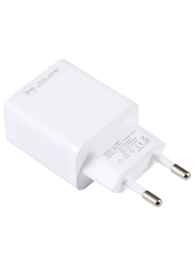 HuHa - LZ-106PD 25W USB-C / Type-C Ports Plaid Pattern Travel Charger, EU Plug(White) - Image 1