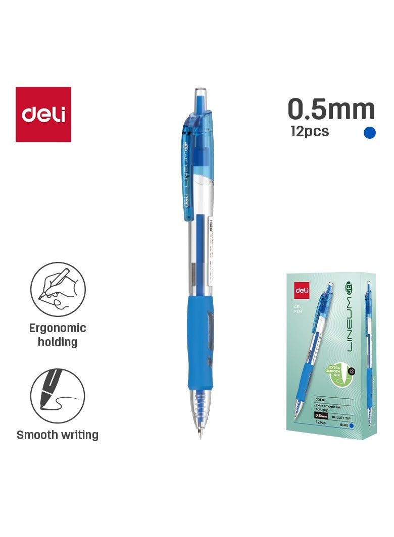 Deli EG08-BL 0.5mm Gel Pen Blue Ink 12pcs 鈥?ideal for office, school & everyday writing - Image 1