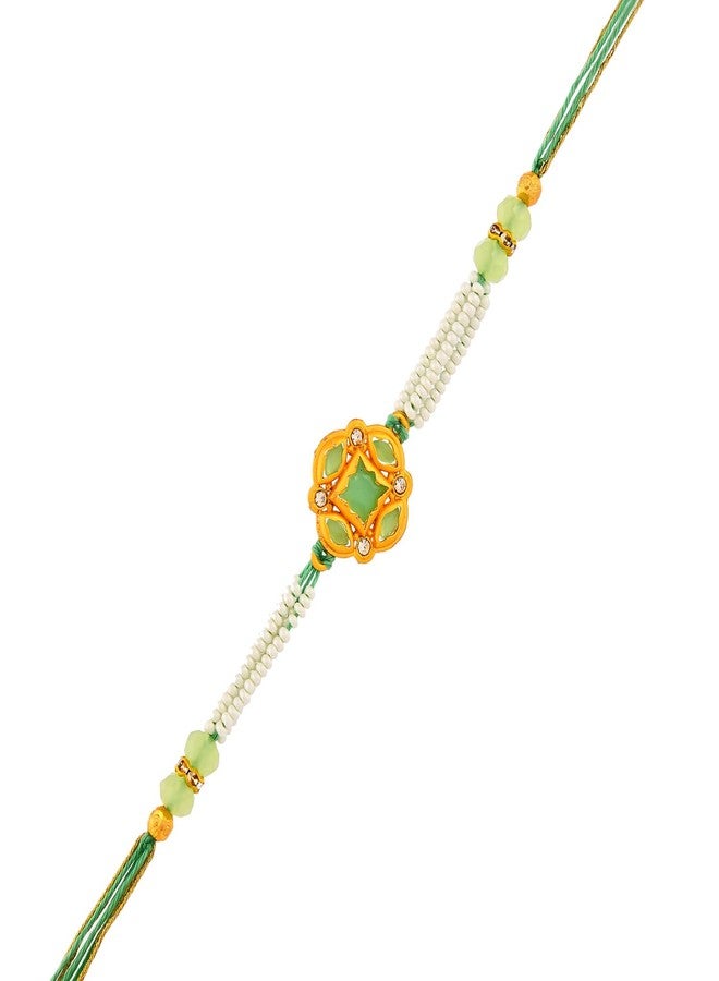 VOYLLA White Pearls And Green Beads Mens Rakhi For Brother|Pack Of 1|Rakhi Special| - Image 3