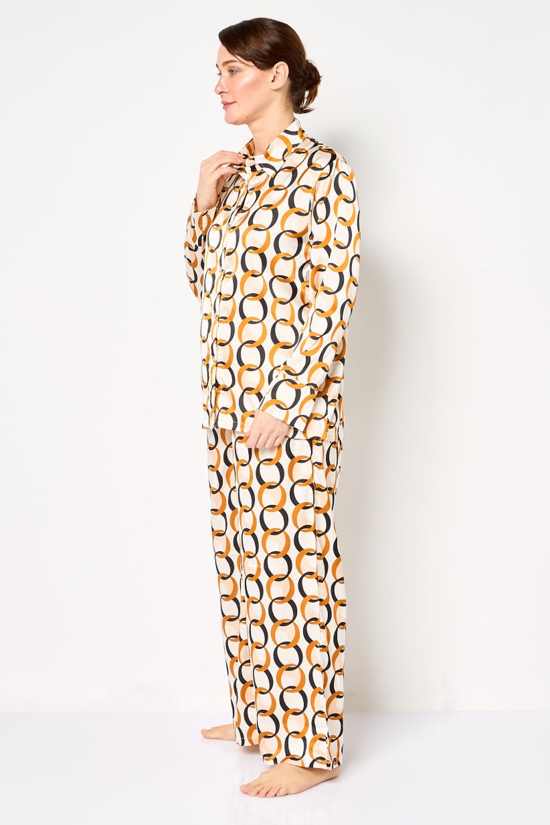 bebe Women 2 Pieces Allover Print Long Sleeve Nightwear Set, Multicolor - Image 3