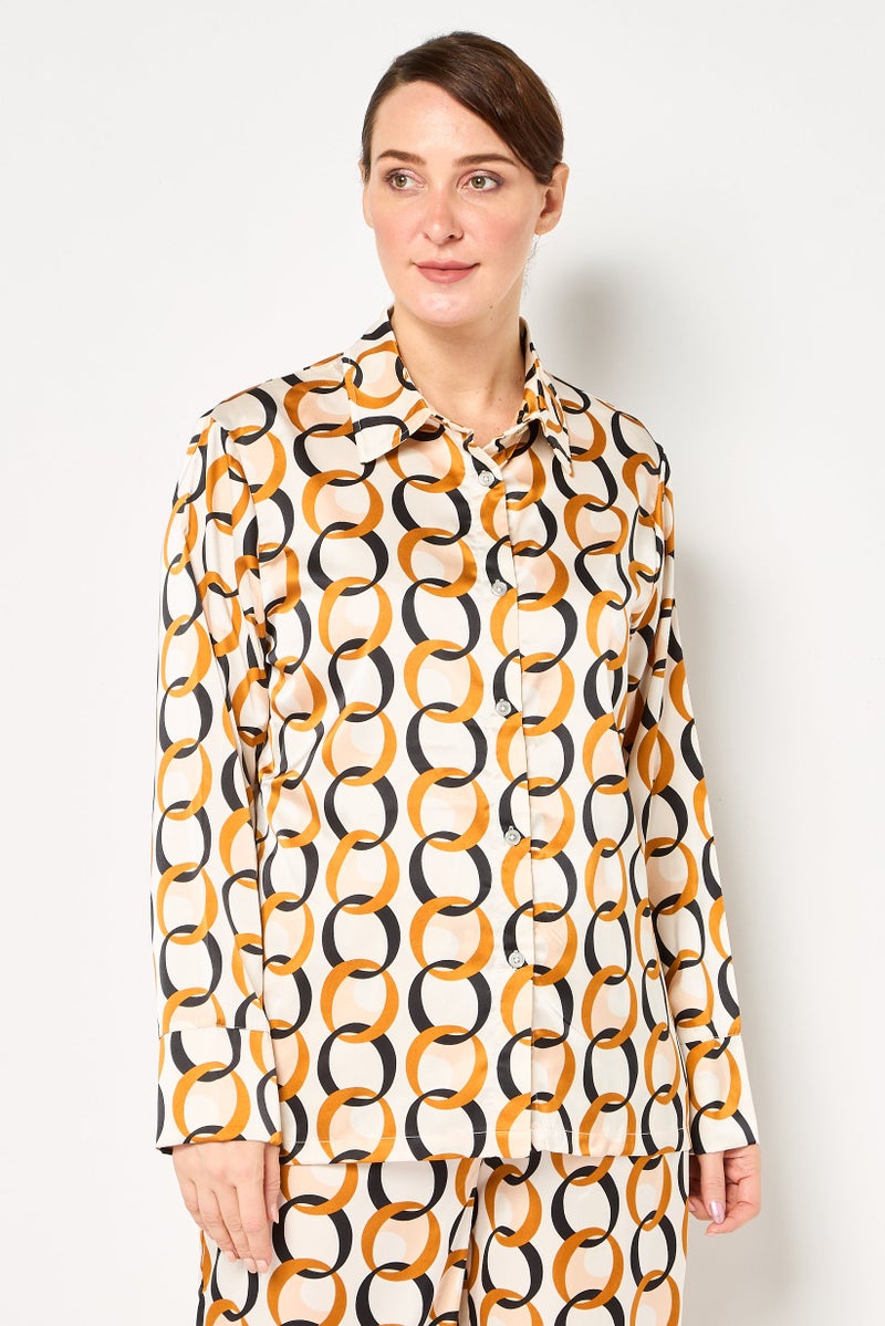 bebe Women 2 Pieces Allover Print Long Sleeve Nightwear Set, Multicolor - Image 2